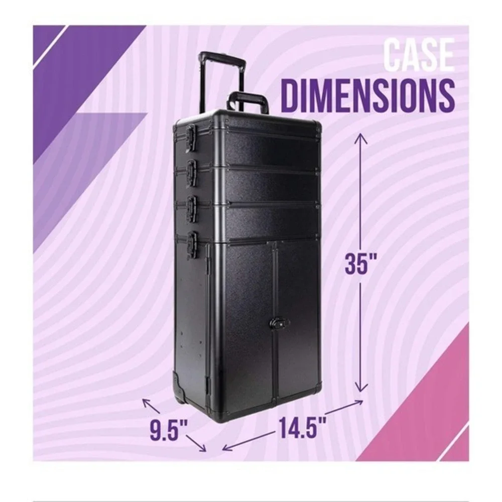 Rolling Makeup Train Case Aluminum Cosmetic Trolley Organizer Box Black